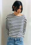 Oversized Boat-neck Top - White & Blue Striped