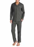 David Archy Mens Pajamas Set Soft Cotton Notched Collar Pajamas For Men Long Sleeve Mens Sleepwear With Pockets & Front Fly XL D