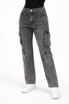 Ladies High Waist Grey Denim Stretch Cargo Jeans