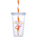 Malibu Double-wall Plastic Tumbler & Straw 470ML Orange