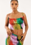 Multi Print Plisse Strappy Cowl Neck Top - Multi