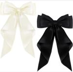 2-PIECES Women's Oversized Black & Red Satin Butterfly Bow Hair Clip