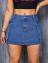 Vintage-inspired High-waist Denim MINI Skirt For Women - Non-stretch Machine Washable Solid Color With Pockets