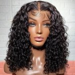 150% Density 4 1 Lace Front Human Hair Wig Short Curly Bob Wig Brazilian Transparent Lace Part Wig Water Wave 4X1 T Lace Part