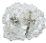 Glass Crystal Clear Beads With Silver Plated Rosary Cross And Holy Land Soil Maria Icon