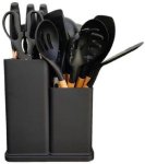 Silicone Kitchenware Kit 19 Pieces Knife & Spoon Set With Storage Rack - Black Silicone Knife Kitchen Tool Set