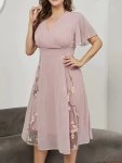 Floral Pattern High Waist Dress Elegant Surplice Neck Flutter Sleeve Dress Women's Clothing For Elegant Dressing