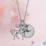 CNE104777 - Personalized Name Birthstone & Unicorn Charm Necklace Stainless Steel