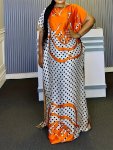 Plus Size Polka Dot Print Kaftan Dress Modest Crew Neck Short Sleeve Maxi Dress Women's Plus Size Clothing
