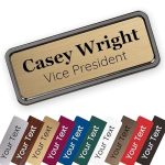 Excelmark Custom Name Tag - Engraved Name Badge With Pin Or Magnetic Backing 16 Colors 6 Fonts And 2 Sizes To Choose From Gold