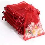 10PCS 100PCS Red Organza Drawstring Storage Bag 6.99 8.99CM Jewelry Bag Wedding Birthday Party Gift Decoration Bag Cosmetic Gauz