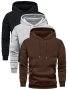 Men's 3-pack Set Of Solid Hooded Long Sleeve Fleece Sweatshirts With Kangaroo Pocket Spring And Fall Trendy Hoodies For Daily Outings