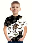 3D Digital Dinosaur Print Boys Creative T-Shirt Casual Lightweight Comfy Short Sleeve Tee Tops Kids Clothings For Summer