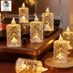 3PCS Simulation Crystal Cut Pattern Electronic Candle Lights LED Simulation Flameless Candle Lights Small Tea Wax Indoor Outdoor