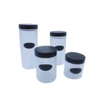4 Piece Glass Canister Set With Black Lid And Chalk Board SGN1774