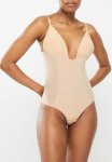Low Back Thong Shaper Bodysuit Plunge Neckline - Neutral