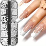 1 BOX/12 Grids Nail Art White Pearls For Nails Half Round Pearl Beads Nail Charms Small Stainless Steel Beads Caviar Beads White