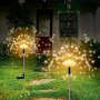 200/150/90 Leds 8 Modes Solar Firework Lights Outdoor Garden Waterproof Fireworks Lamps For Walkway Pathway Backyard Lawn Landscape Vibrant Tree Decorative Stick String Light