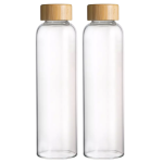 - Glass Water Bottle With Bamboo Lid - 1L - Pack Of 2