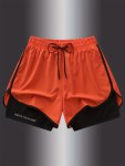 Men's Color Matching Two Layers Sports Shorts Active Elastic Waist Drawstring Skinny Shorts For Hiking Jogging Cycling Outdoor F