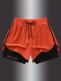 Men's Color Matching Two Layers Sports Shorts Active Elastic Waist Drawstring Skinny Shorts For Hiking Jogging Cycling Outdoor Fitness Workout