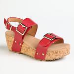 Two Strap Cork Wedge - Red - 8