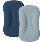 Mairmore Muslin Baby Cover For Newborn Soft And Breathable 100% Cotton Lounger Slipcover Neutral Pack Of 2 Dark Blue