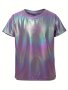 Trendy Holographic Tee Tops Boy's Round Neck Casual Short Sleeve Comfortable Soft Versatile T-shirt