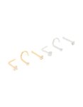 Mixed Metal Surgical Steel Cubic Zirconia Nose Studs & Rings 6-PACK