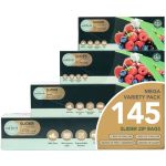 Seal Fresh Slider Storage Bags Variety Pack 145 Count - Pint Quart Gallon 2 Gallon Sizes - Expandable Bottom Bpa Free Microwave