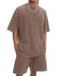 Eisctnd Men 2 Piece Short Sets Oversized T-Shirt Shorts Matching Set Workout Tracksuit Loungewear Summer Vacation Outfits Coffee
