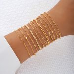 Set Of 11 Women's Dainty Heart & Chain Bracelet Set Vacation Style Simple Fashion Gift For Date Everyday Wear Accessories