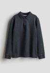 Long-sleeved Cotton Piqu Polo Shirt - Washed Black
