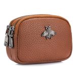 Imeetu Women Leather Coin Purse Small 2 Zippered Change Pouch Wallet Brown