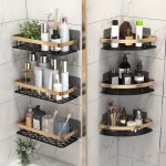 1PC 2PCS Thicker Bathroom Shelves Without Drilling Rustproof Aluminum Shower Wall Shelf Shampoo Towel Holder Bathroom Organizer