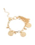 Goldair Gold Tassel & Textured Coin Charm Bracelet