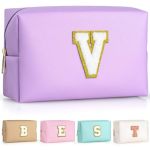 Topeast Initial Makeup Bags For Women Personalized Portable Cosmetic Bag For Travel Cute Makeup Pouch Pu Leather Waterproof Toil