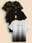 3PCS Boy's Camo & Solid & Gradient Pattern T-Shirt Short Sleeve Casual Round Neck Comfortable Summer Tee Tops