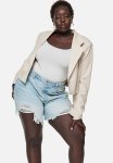 Curvy Fit Bermuda Straight High Denim Shorts - Light Blue Denim