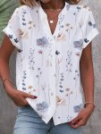 Plus Size Floral Print Blouse Casual Short Sleeve Buttons Blouse For Spring Women's Plus Sizeclothing