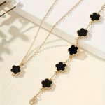 Elegant Clover Charm Jewelry Set 1PC Necklace With Matching Bracelet Cute Vacation Style Golden Chain Adjustable Clasp Closure G