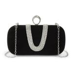 Black Silver Diamante Detail Clutch Bag