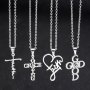 3PC Elegant Stainless Steel Faith Necklace Set Cross & Love Heart Shape "faith-love-amazing Grace-god" Lettering Pendants Religious Church Prayer Jewelry Accessories