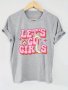 LET'S GO GIRLS Print T-shirt Short Sleeve Crew Neck Casual Top For Summer & Spring Women's Clothing