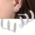 1PAIR Simple Curved Claw Stud Earrings Bling Bling Elegant Style Inlaid Rhinestone Stud Earrings Jewelry For Women
