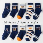 10 Pairs Of Toddler's Trendy Crew Sport Socks Soft Comfy Cotton Blend Children's Socks For Boys Girls All Seasons Wearing