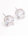 Silver Cubic Zirconia Round Statement Stud Earrings