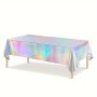 1pc Vibrant Holographic Tablecloth - Disposable Rainbow Plastic Cover For Weddings Birthdays & Parties