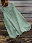 Solid Color Button Front Blouse Casual Sleeveless Blouse For Spring & Summer Women's Clothing