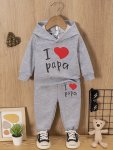 2-PIECE Set Of Baby Boys Fashion Casual Wear - Hooded "i Love Papa" Printed Long Sleeved Sportswear And Pants Set - Comfortable 